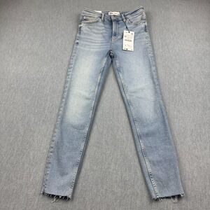 Zara Jeans Womens 6 Fits 27x26‎ 80s High Waist Skinny Bleach Blue Denim NWT